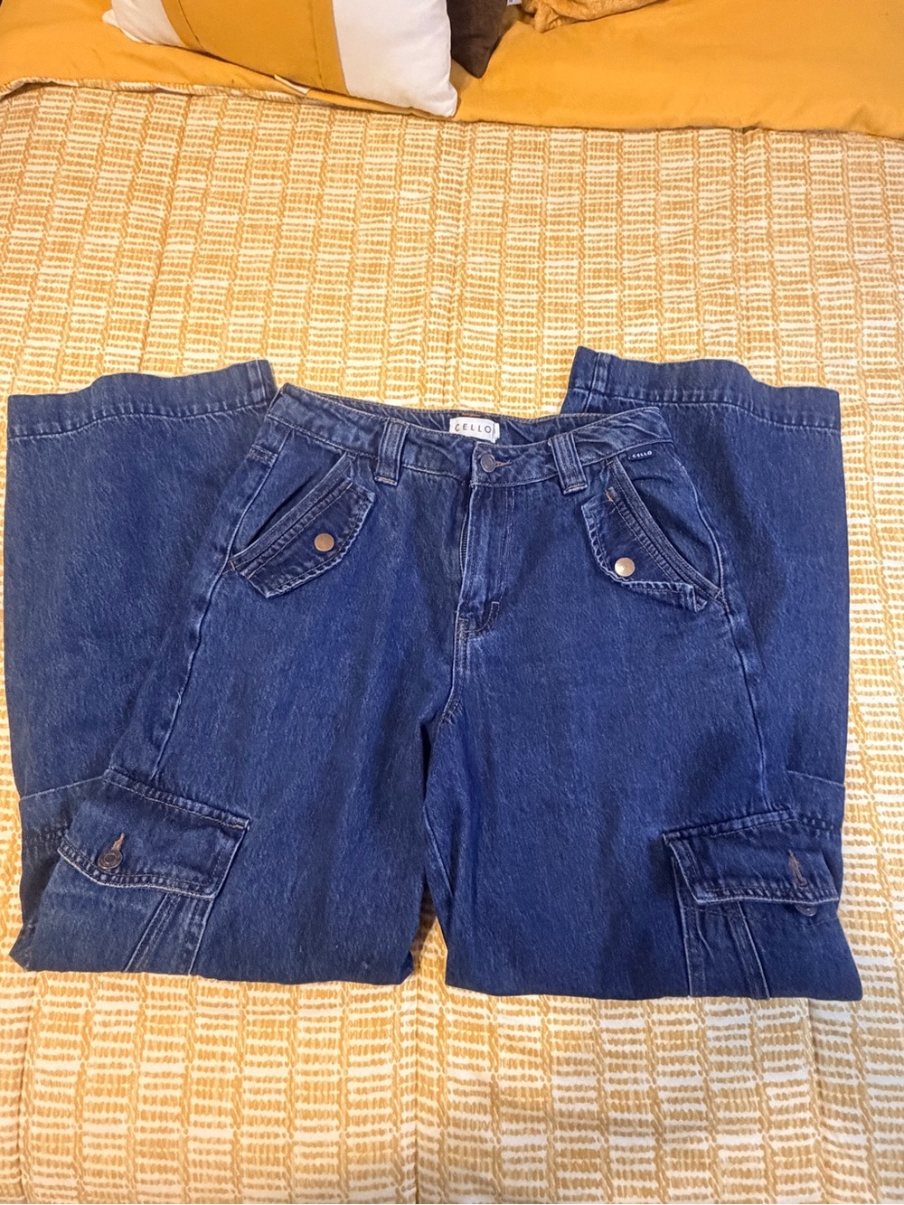 Cello Women's Dark Blue Boyfriend Cargo Jeans with Button Flap Pockets